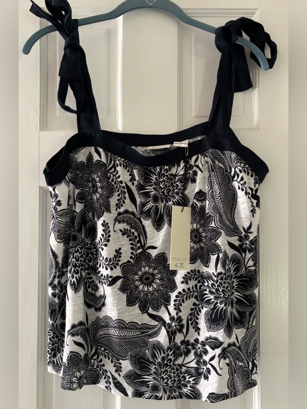 New With Tags Rachel Zoe Tie-Shoulder Floral Tank Top - Black & White Large